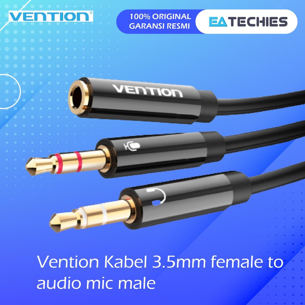 Jual Vention BBT Kabel Aux Audio & Mic Splitter 3.5mm 1 Female to 2