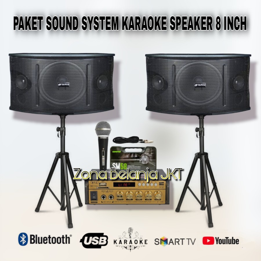 Jual PAKET KARAOKE SOUND SYSTEM SPEAKER 8 INCH AMPLIFIER USB BLUETOOTH
