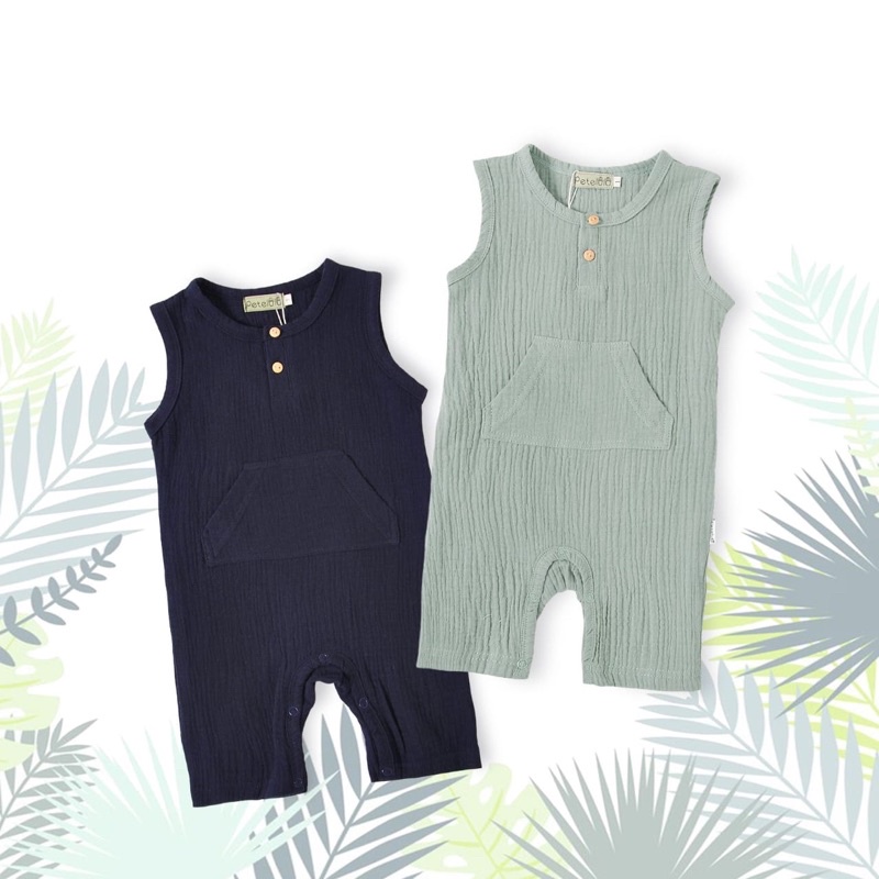 Jual Premium muslin romper bayi polos sleeveless 1 pcs baby Boy