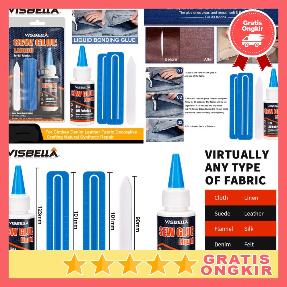 Jual VISBELLA Cairan Liquid Lem Perekat Khusus Kain Kulit Sew Glue