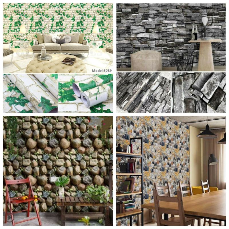 Jual Wallpaper Sticker Dinding Motif Batu Bata Batu Alam 3D Shopee