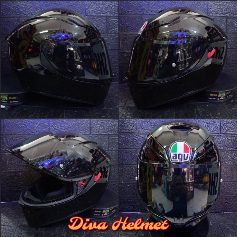 Jual HELM AGV K3 SOLID BLACK GLOSSY ORIGINAL VISOR SMOKE SNI DOT