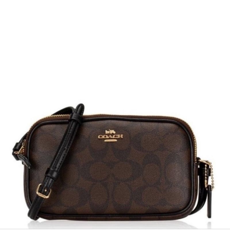 Jual Coach Crossbody Pouch Double Zip In Signature Canvas Mahogany