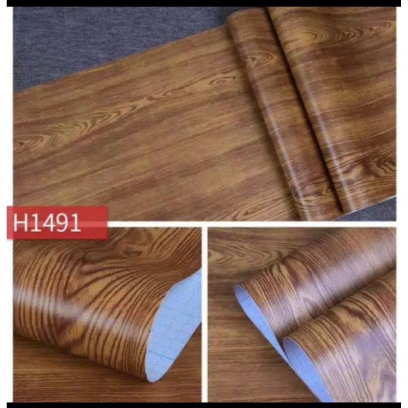 Jual wallpaper sticker motif kayu uk 4+x45cm bahan PVC anti air full
