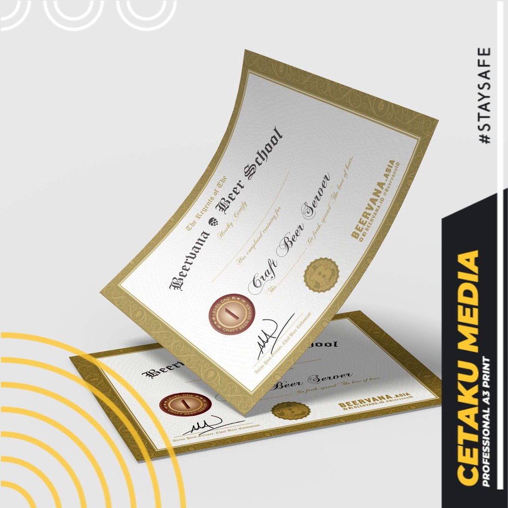 Jual Cetak Sertifikat / Piagam Bahan Konkord Akasia Art Paper Ukuran A4