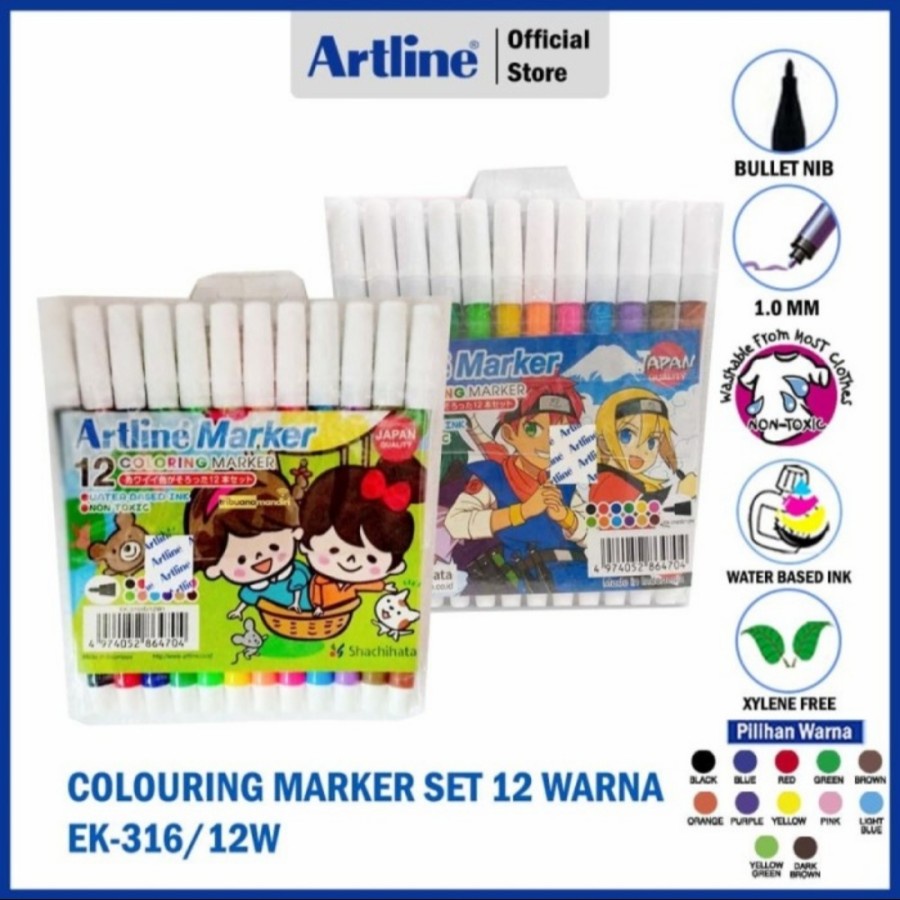 Jual Spidol ARTLINE Colouring Marker Set 12 Warna EK316/12W Shopee Indonesia
