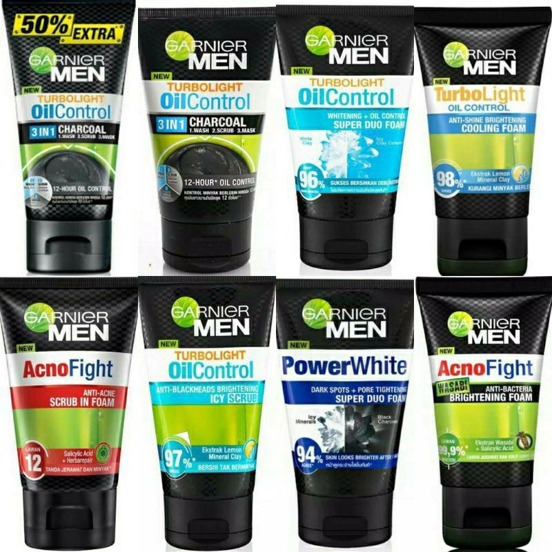 Jual Garnier men facial wash Power White Charcoal turbo light biru
