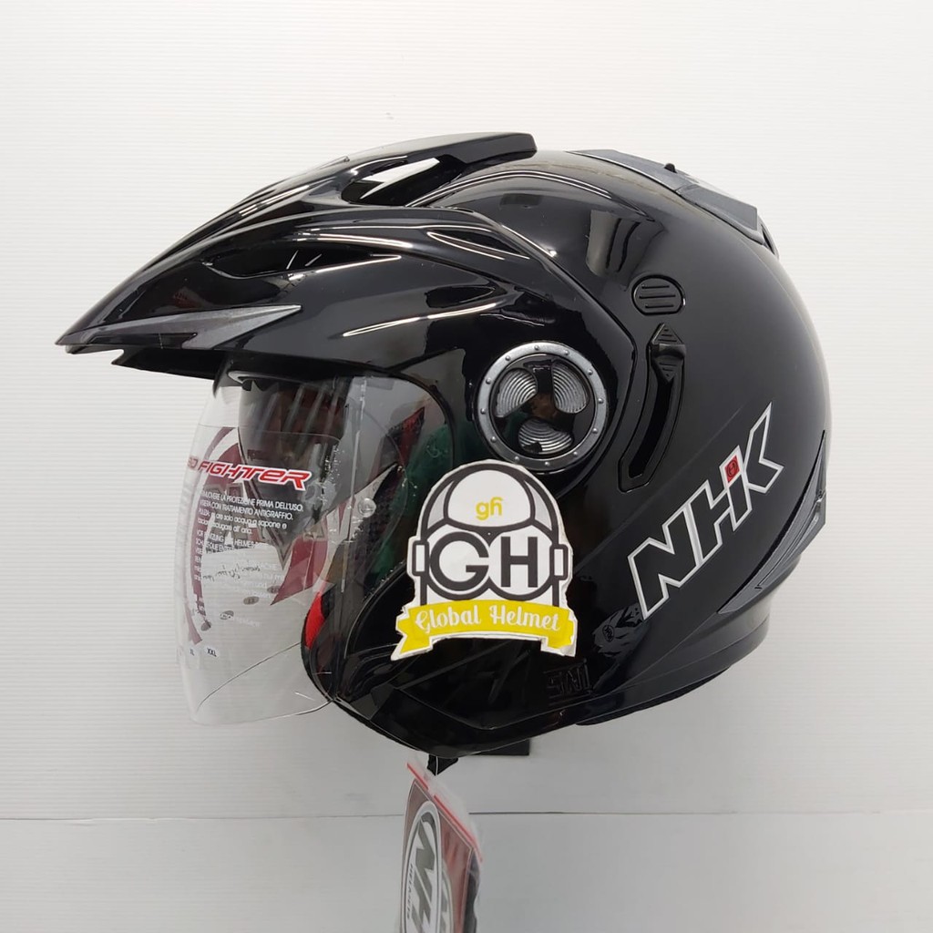 Jual HELM HALF FACE NHK AVIATOR DOUBLE VISOR BLACK Shopee Indonesia