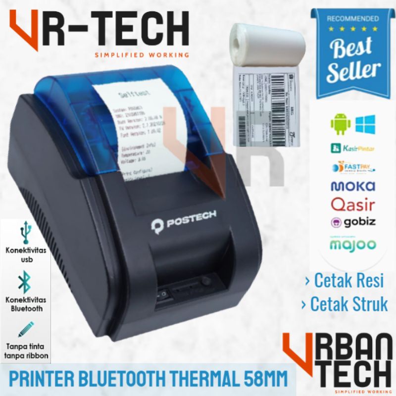 Jual PRINTER BLUETOOTH THERMAL 58MM RPP02 CETAK RESI LABEL DAN STRUK