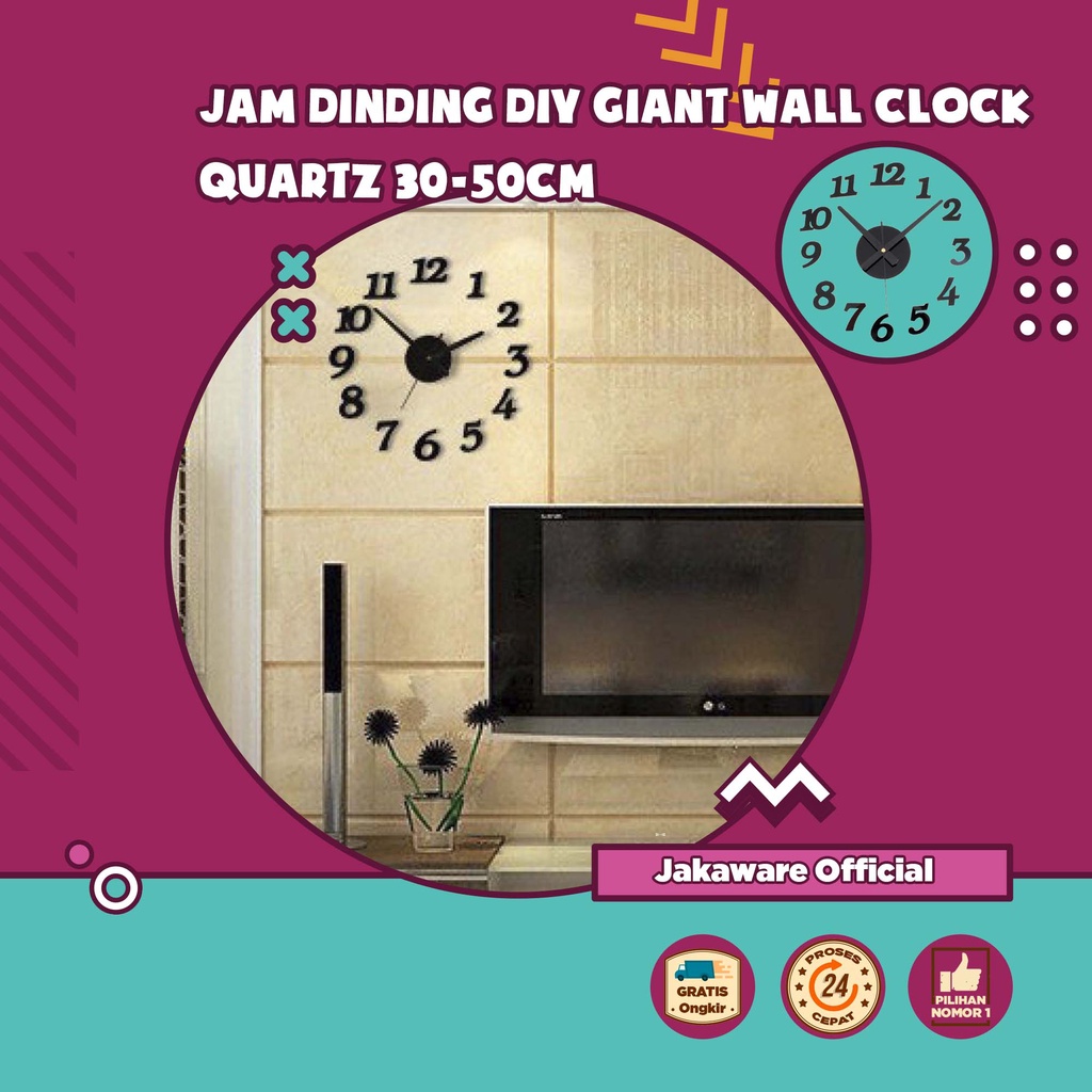 Jual JAM DINDING DIY GIANT WALL CLOCK QUARTZ 3050CM DIAMETER 3D TEMPEL
