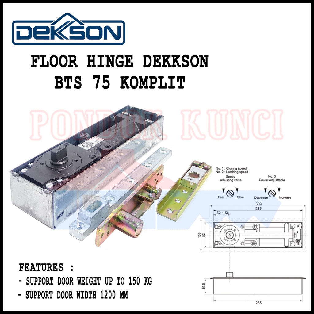 Jual Floor Hinge Dekkson BTS 75 Komplit Engsel Tanam Floor Spring Pintu