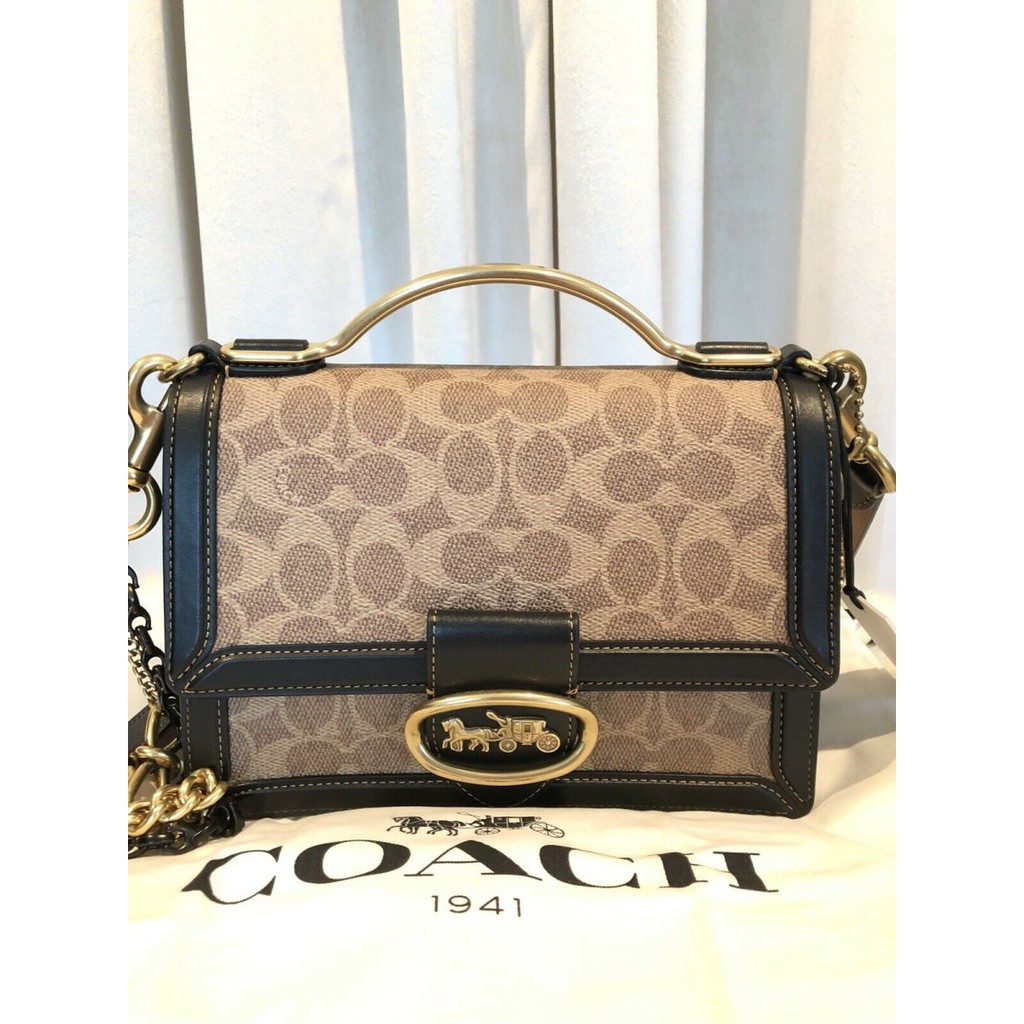 Jual Coach Riley Top Handle 22 In Signature Canvas Tan black Shopee Indonesia