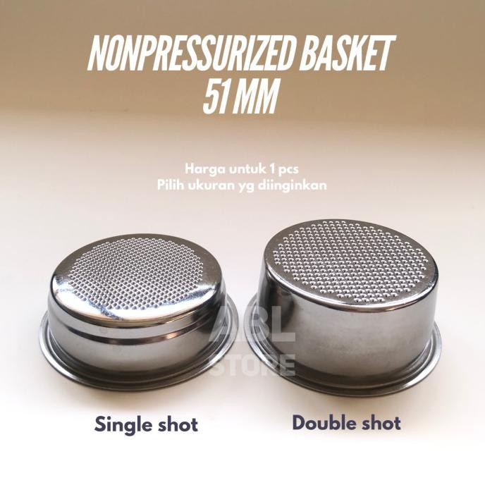 Jual NON PRESSURIZED PORTAFILTER BASKET 51MM, UTK DELONGHI, ACA KF600, DLL SINGLE SHOT