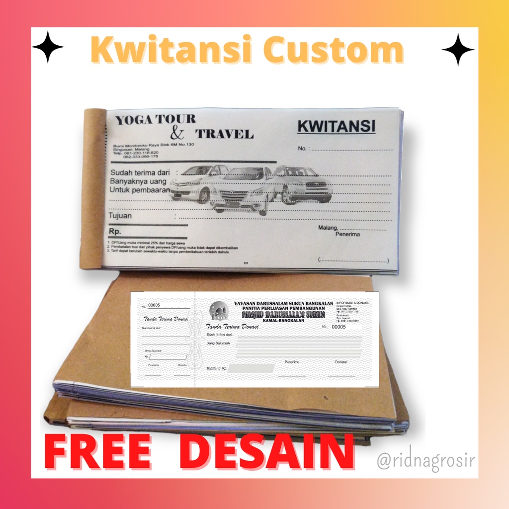Jual KWITANSI CUSTOM 2 PLY FREE DESAIN UKURAN 1/3 FOLIO ISI 100 LEMBAR