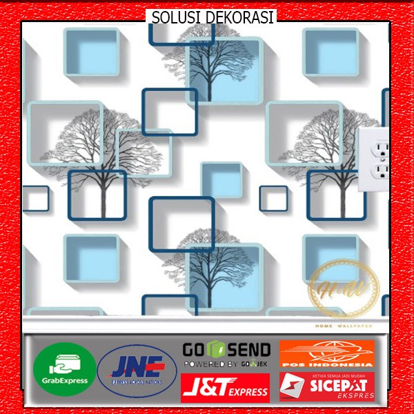 Jual wallpaper dinding kotak 3D biru Wallpaper stiker dinding