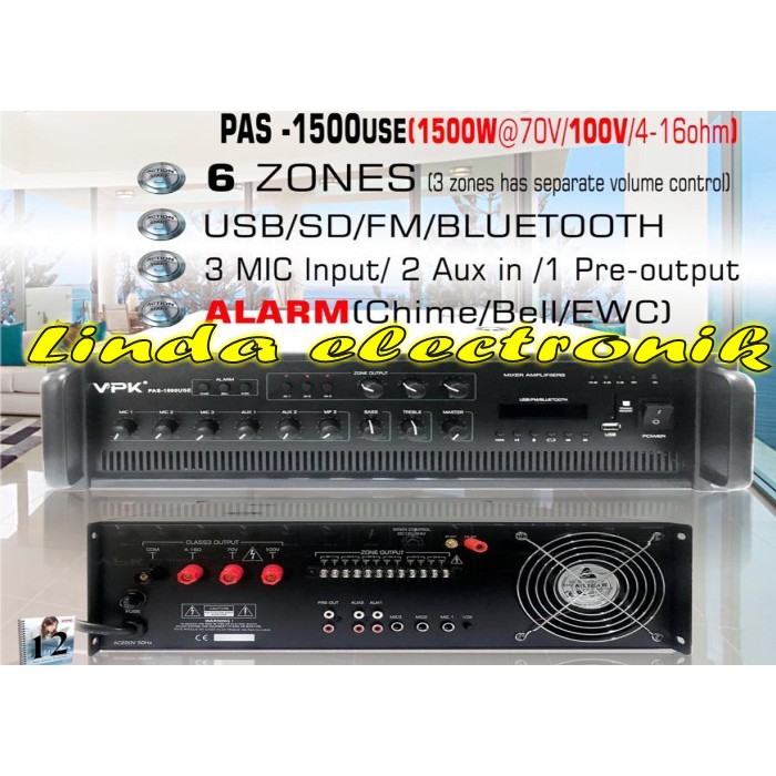 Jual amplifier vpk pas1500use 1500watt 6 zones pas 1500use ORIGINAL