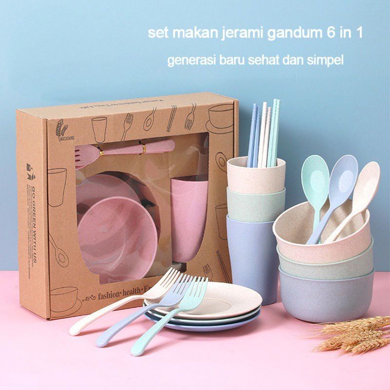 Jual LALUGO set 6 in 1 alat makan cangkir sendok mangkok piring