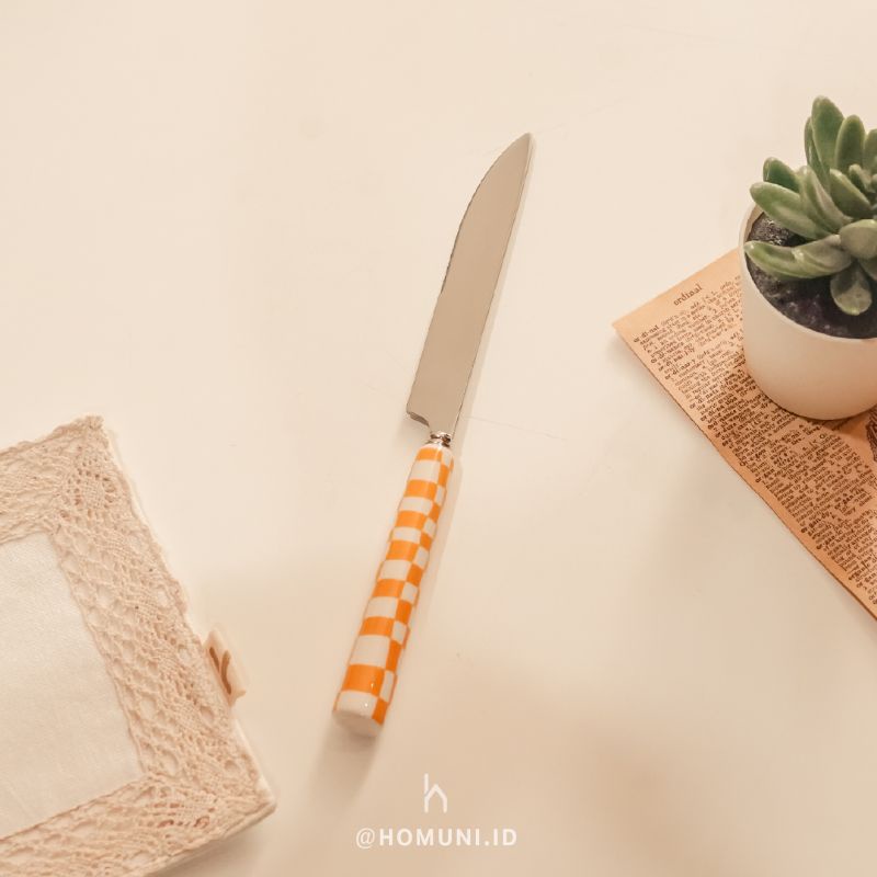 Jual Hee Do Checker Cutlery/Sendok Garpu Pisau Korea Motif KotakKotak