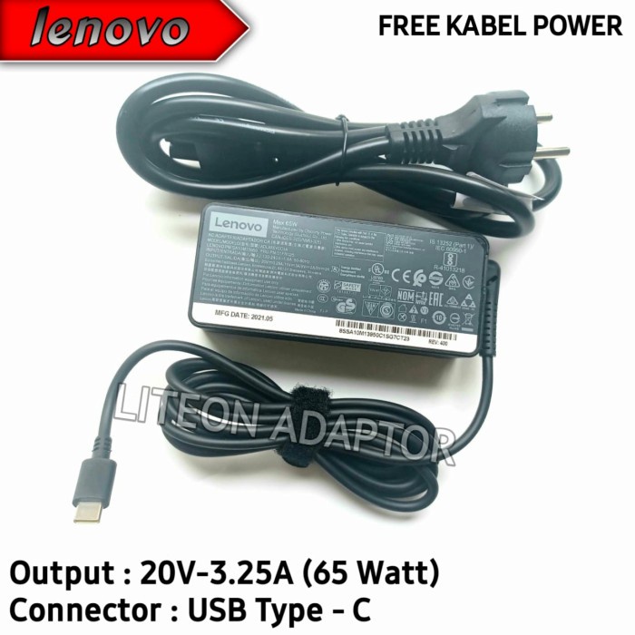 Jual Adapter Charger Laptop Lenovo Thinkpad USB Type C 65W Original