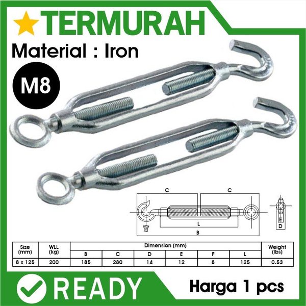 Jual turnbuckle m8 8mm spanscrup spanskrup Jarum Keras Hook Eye span