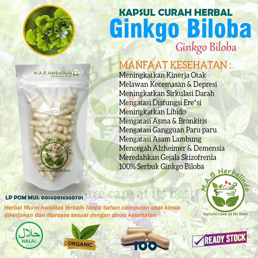 Jual GINKGO BILOBA 100 kapsul Libido Anti Aging Kinerja Otak Asam Lambung Shopee Indonesia