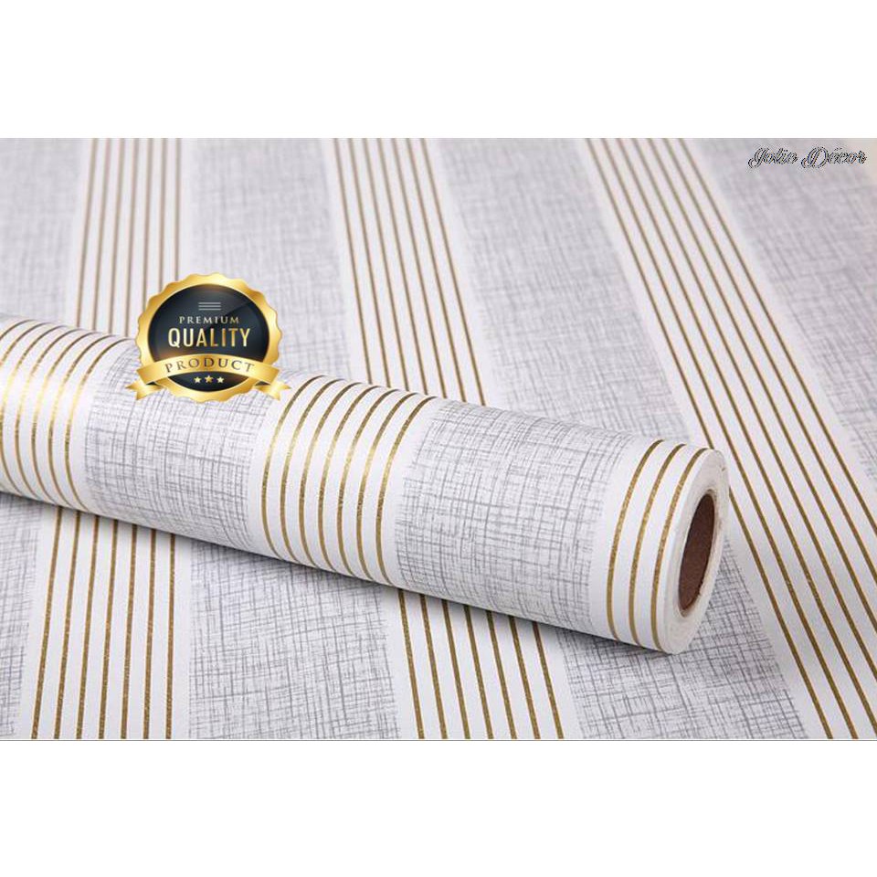 Jual Wallpaper Sticker Premium Quality Putih AbuAbu Garis Emas