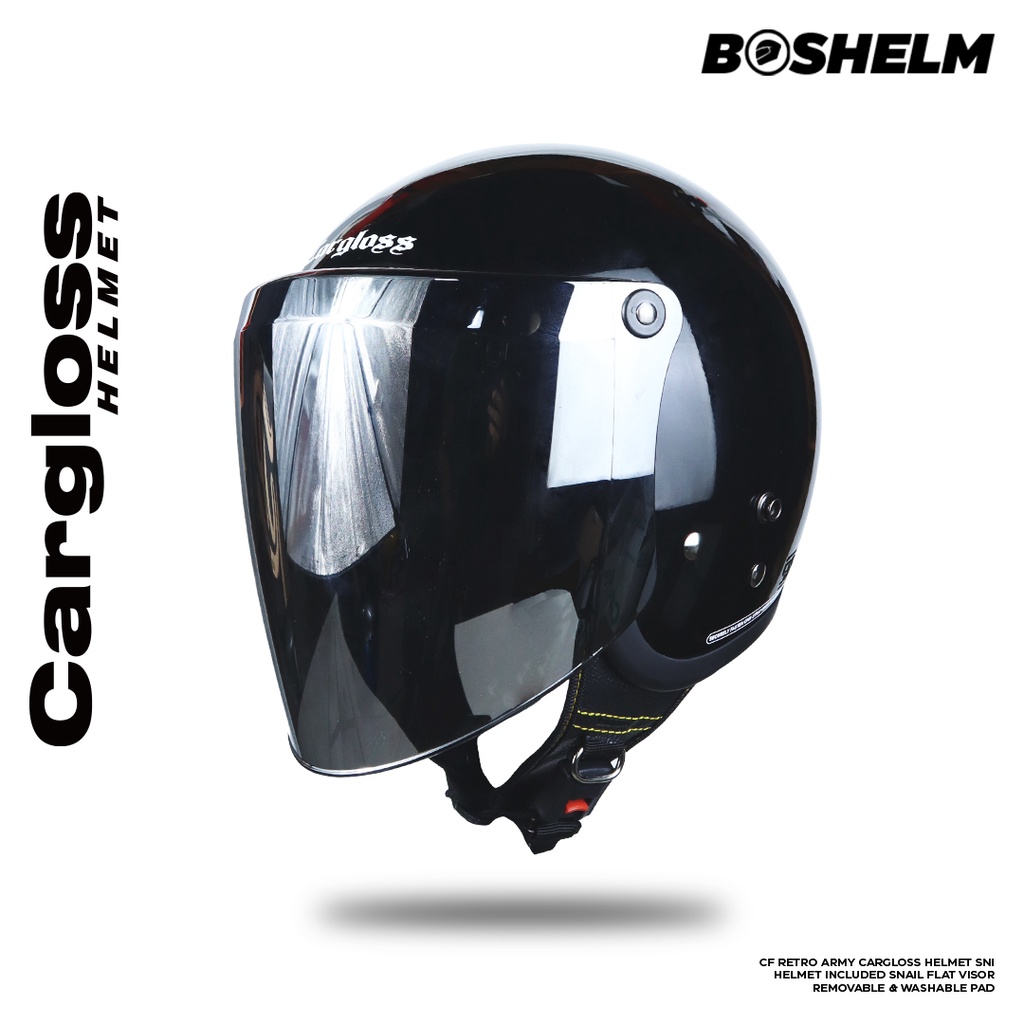 Jual BOSHELM Helm Cargloss CF Retro Army SNAIL FLAT VISOR Helm Half