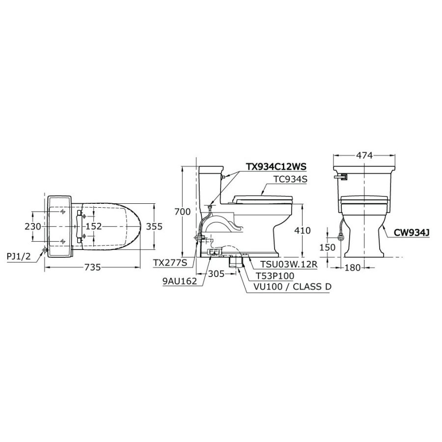 Jual CLOSET KLOSET TOILET DUDUK TOTO CW934J ONE PIECE TOILET Shopee
