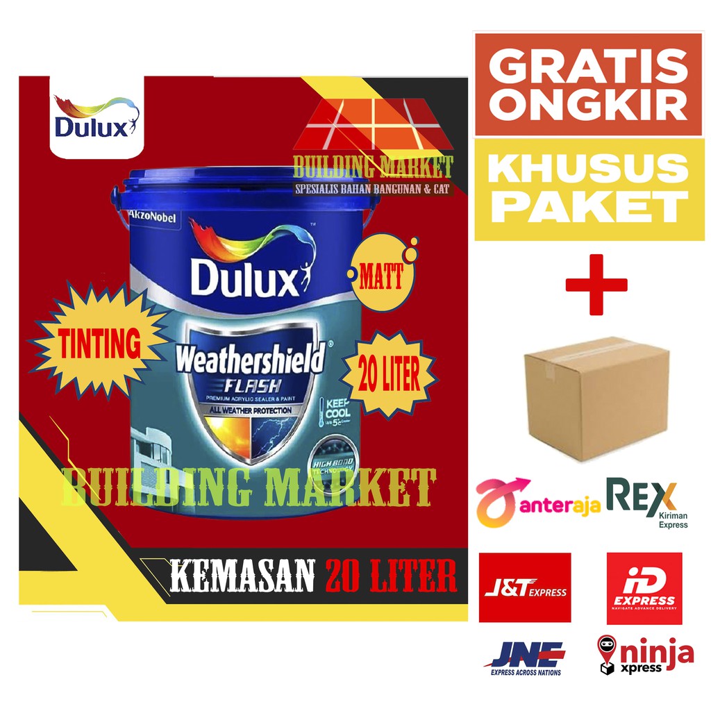 Jual CAT TEMBOK TINTING DULUX WEATHERSHIELD FLASH 20 LITER PAKET