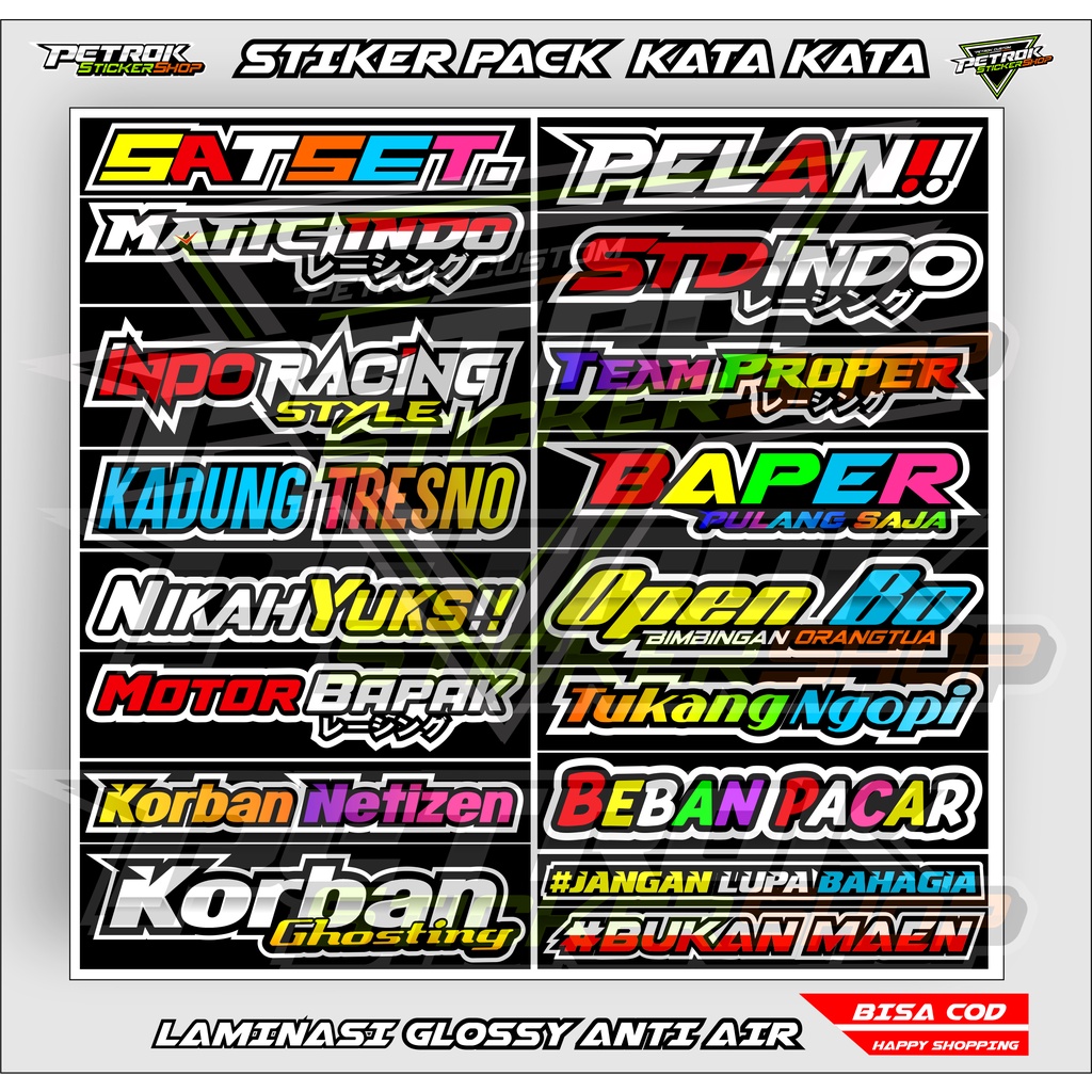 Jual STIKER PACK KATA KATA RACING / STIKER VIRAL / STIKER HOLOGRAM