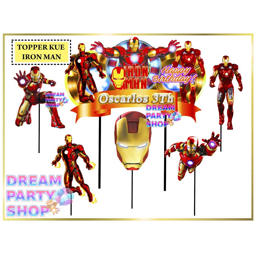 Jual Topper Kue Iron Man Custom Nama/ Hiasan Kue IronmanPakai Nama