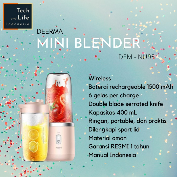 Jual Deerma Wireless Portable Mini Juicer Blender 400ML NU005 Shopee
