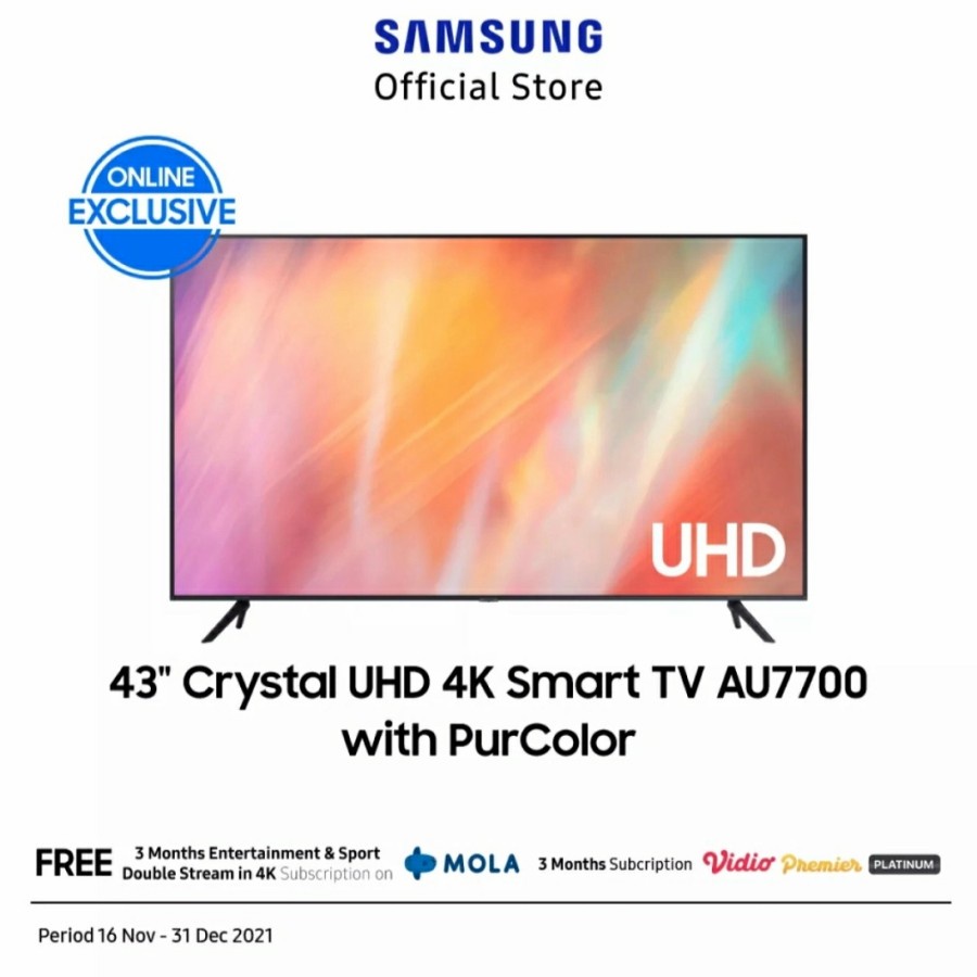 Jual Samsung Smart TV 43" Crystal UHD 4K AU7700 43AU7700 Garansi Resmi