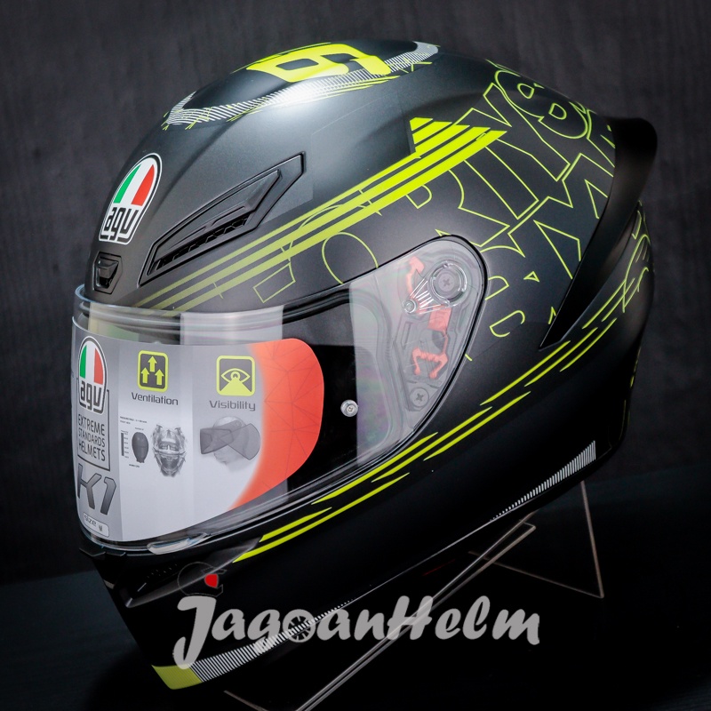 Jual AGV HELM K1 TOP TRACK 46 BLACK MATT YELLOW SINGLE VISOR