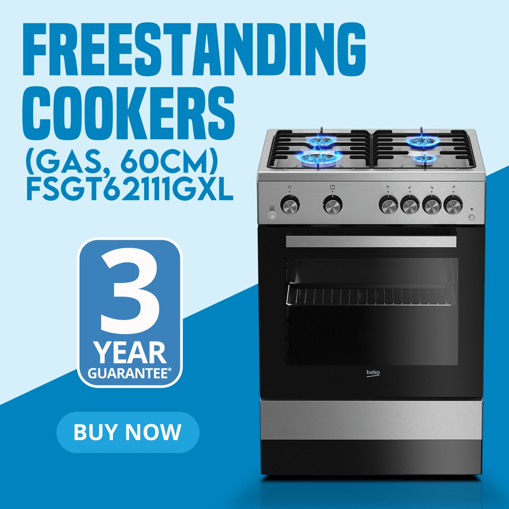 Jual promo Beko Freestanding Gas Cooker Kompor Oven FSGT62111GXL (FREE