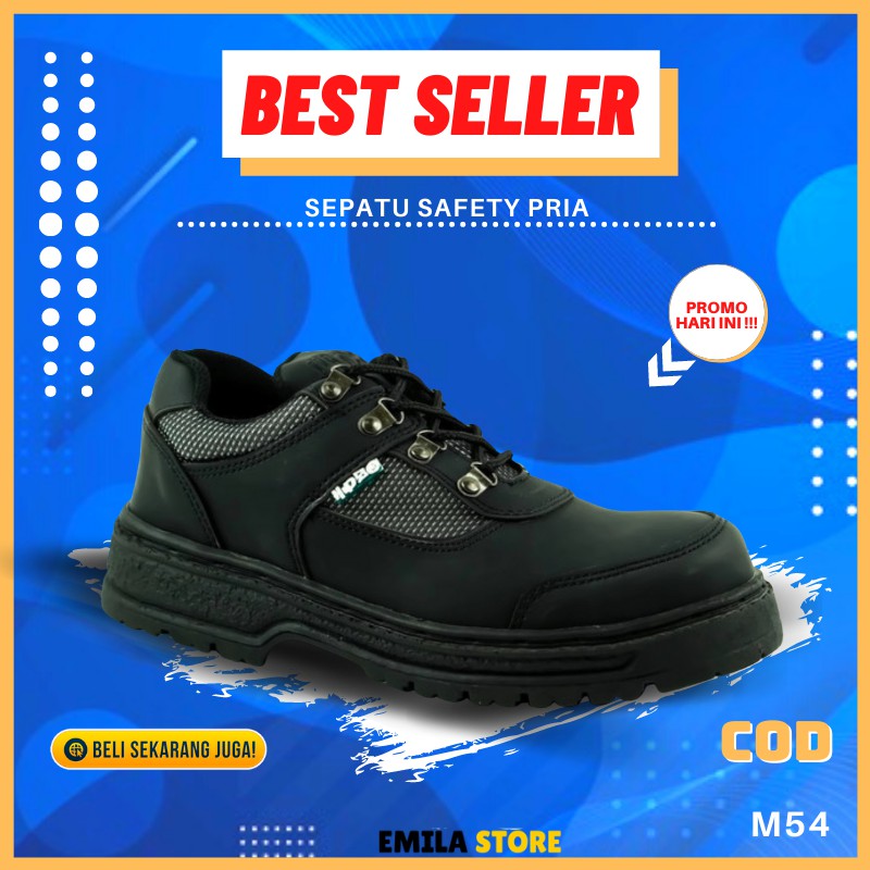 Jual SAFETY SHOES Sepatu Safety Kerja Ujung Besi Outdoor Pria Kualitas Premium Original M54