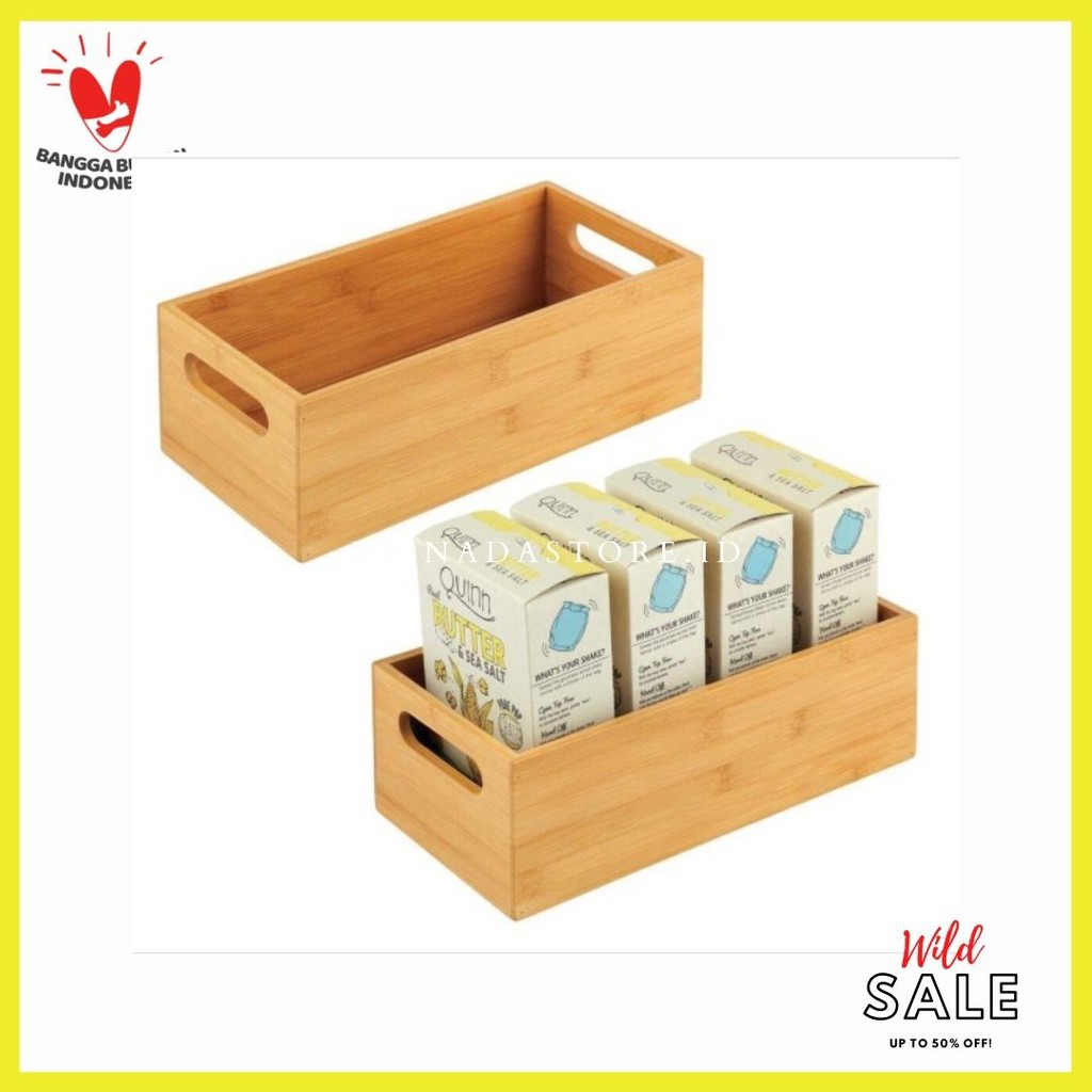 Jual Bamboo Wood Compact Food Storage Bin with Handle for Kitchen