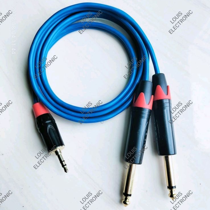 Jual Kabel Audio Jack HP / Laptop ke Mixer Aux 3.5mm Stereo To 2 Akai 6