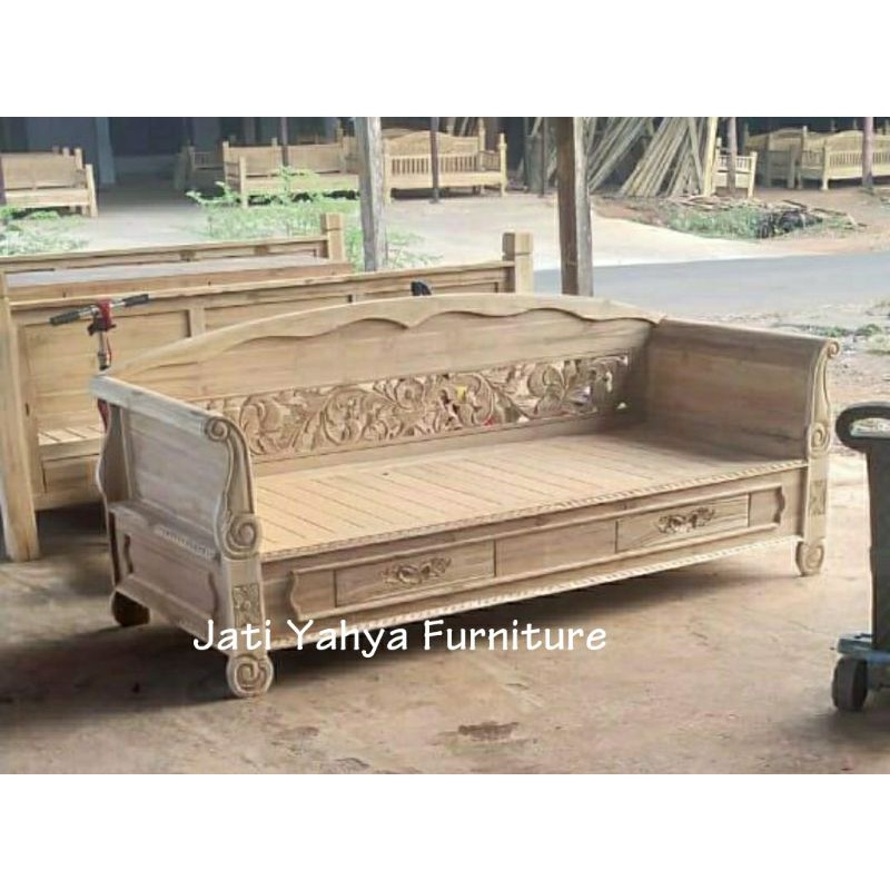 Jual bangku jati ruang tamu bale bale jati bagong rahwana 2m x 80cm