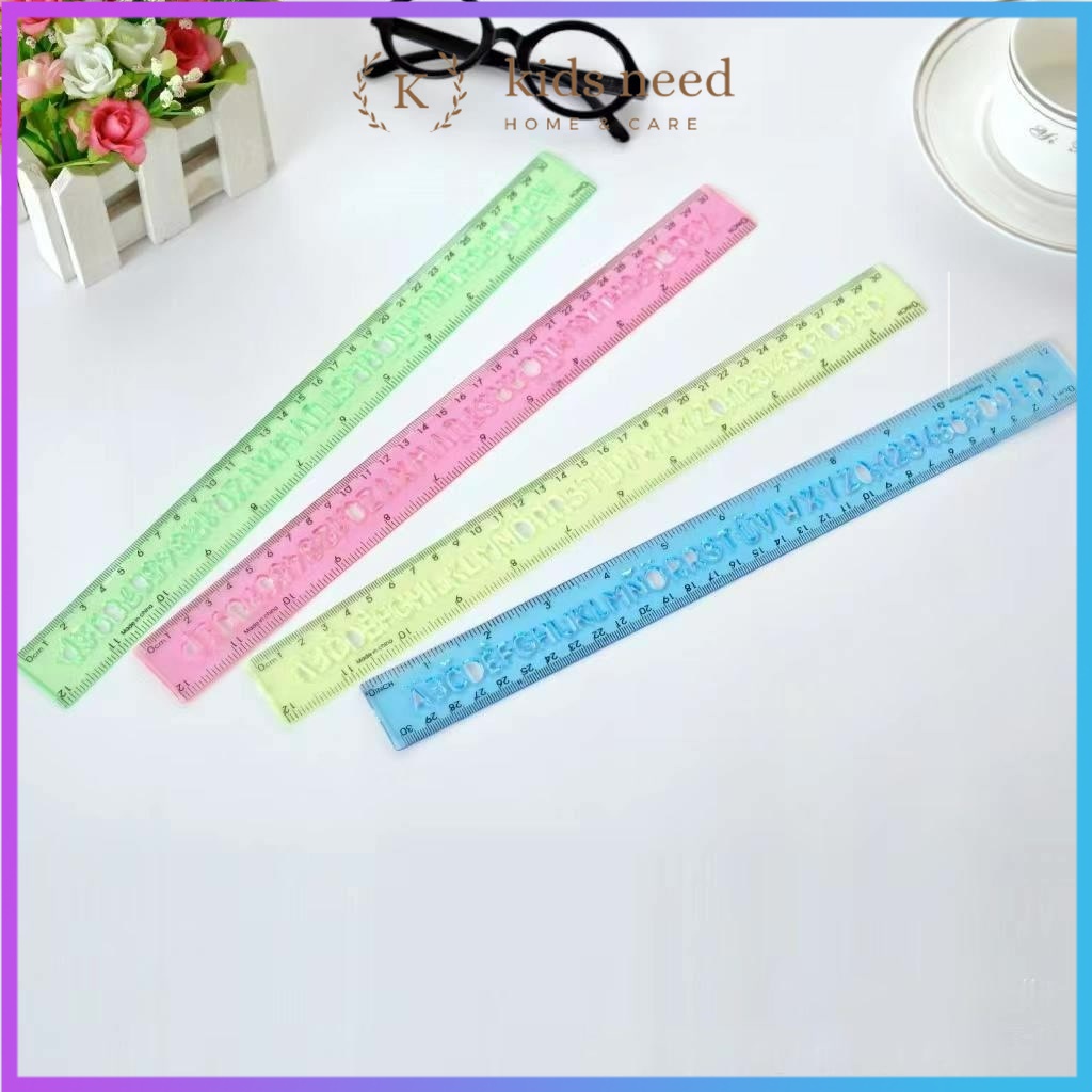 Jual Penggaris / Ruler / garisan 30cm Abjad Huruf dan Angka Shopee