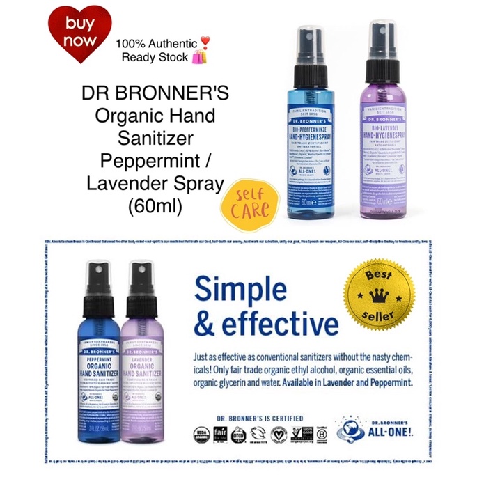 Jual DR BRONNER'S Organic Hand Sanitizer Peppermint / Lavender (60ml
