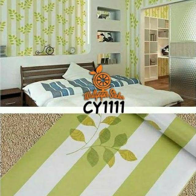 Jual Wallpaper Sticker dinding motif Garis Hijau Daun soft uk 45 cm x
