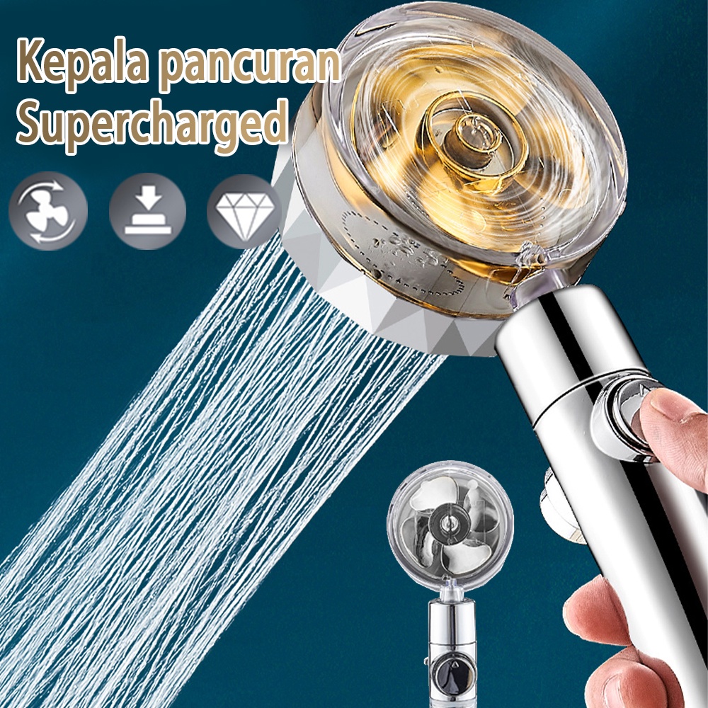 Jual Turbo Fan Shower Head Water Saving HighPressure Rainfall Propeller ABS Jet Shower Head 360