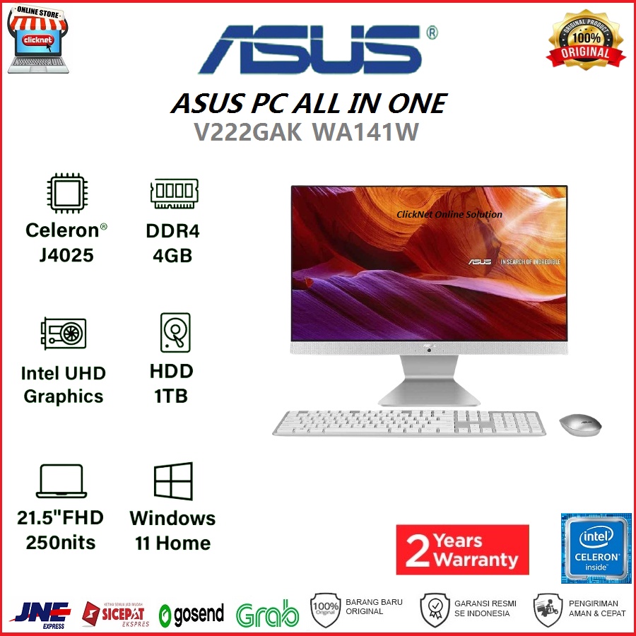 Jual ASUS PC AIO V222GAKWA141W INTEL J4025/ 4GB RAM/ 1TB HDD Win 11 Shopee Indonesia