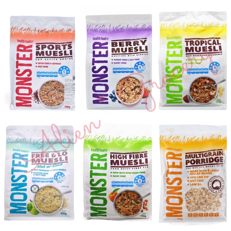 Jual PROMO!!! Monster Muesli High Fibre Sports Tropical Free & Lo Berry Multigrain Porridge