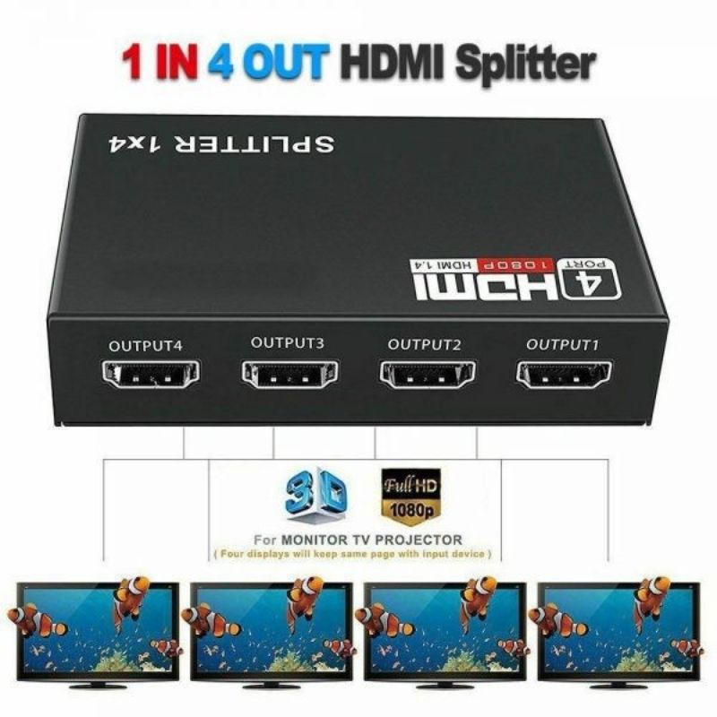 Jual HDMI SPLITTER 4 OUTPUT 1X4 PORT HUB HD 4K 1080P 3D SPLIT 1 input 4