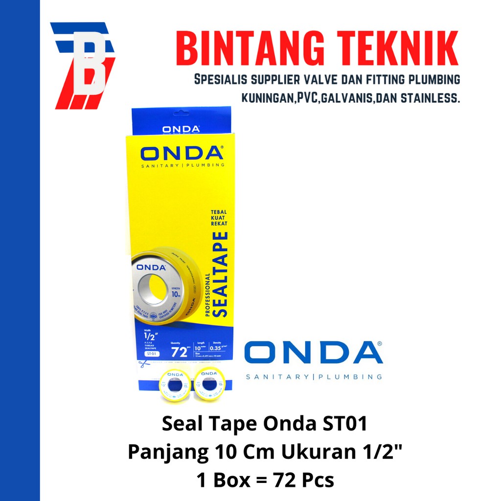 Jual Seal Tape Onda 10 Meter Ukuran 1/2" inch Box (72 Pcs) Shopee