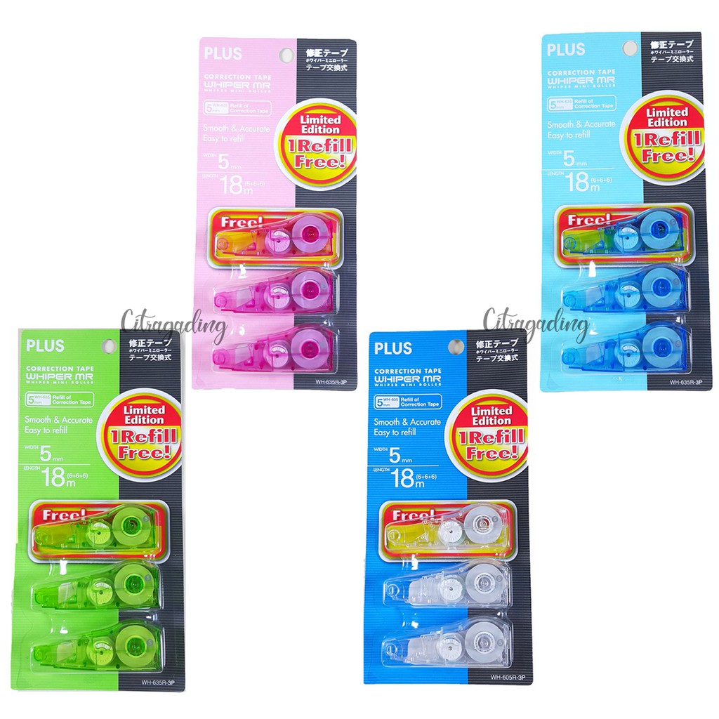 Jual REFILL ISI ULANG CORRECTION TAPE WHIPER PLUS MR WH605R3P PITA