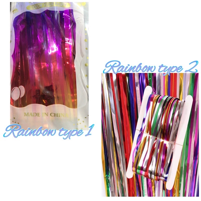 Jual Curtain foil IMPORT/ lokal / tirai foil / tirai Balon rainbow / silver / gold 1x2 meter