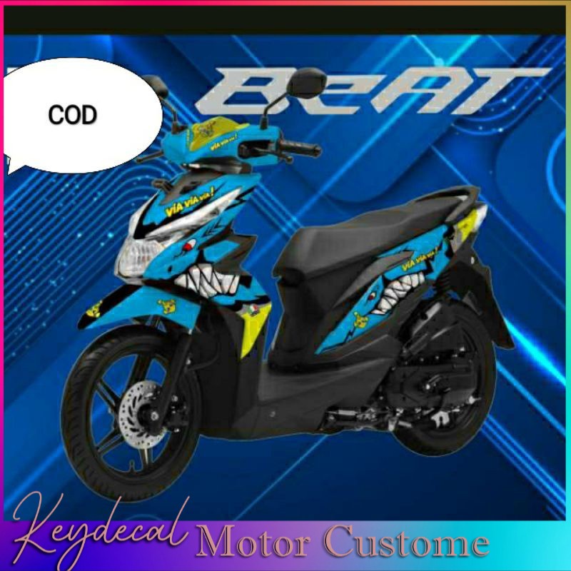 Jual Striping beat fi full body decal motor beat motif shark blue